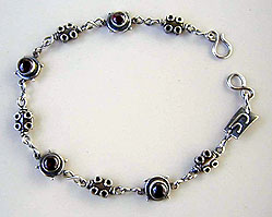 Ankle Bracelet garnet and handmade sterling silver chains and clasp by Vicky Jousan