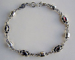 Ankle Bracelet - Garnet and handmade sterling silver chains and clasp by Vicky Jousan