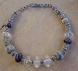 Chaorite and Faceted Quartz Crystal with Bali sterling silver necklace, bracelet and earrings by Vicky Jousan